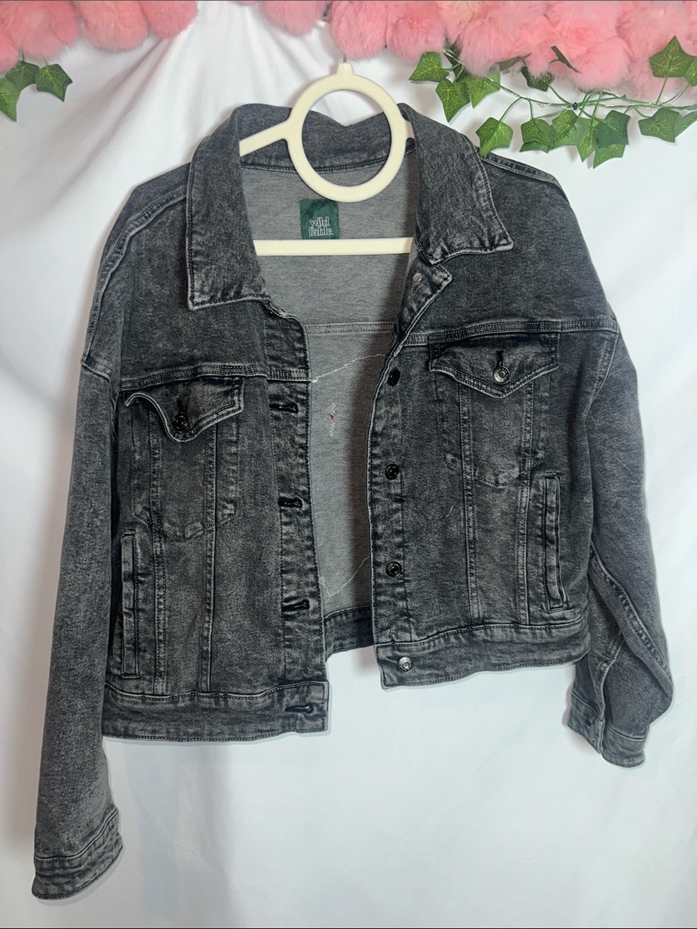 wild fable gray acid-wash upcycled denim jacket